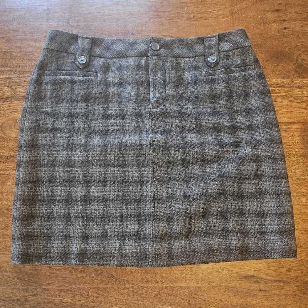 Eddie Bauer Womens Plaid Pencil Skirt Gray Black Tweed Wool Blend Size 10